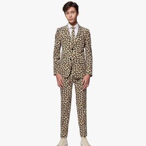 New in Box, Boys Leopard Print Suit with clip-on tie, size 12